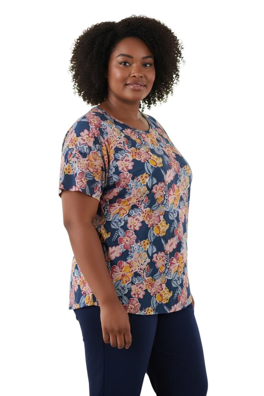 Sleep Sense Blue Floral Short Sleeve Scoop Neck Knit Coordinating Sleep Top 3X